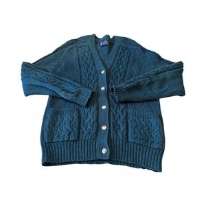 VTG Kenneth Gordon Woman's L Avon Scottish‎ Shetland Wool Cable Knit Cardigan